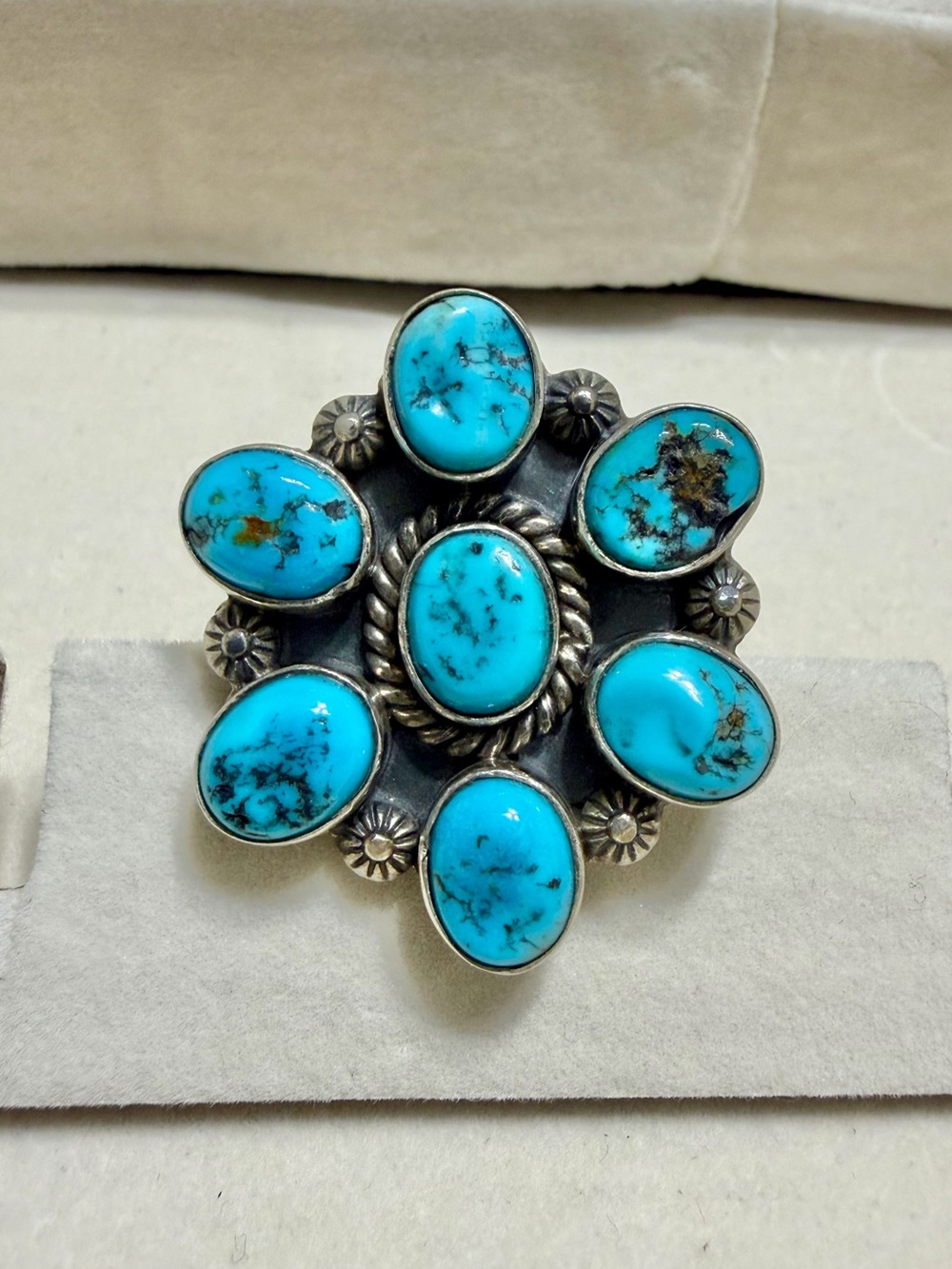 Authentic Kingman Turquoise Cluster Statement Ring - Bright Blue